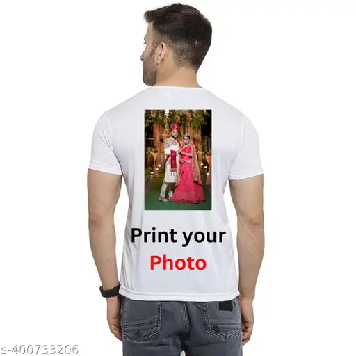 Customized polyester photo T-shirt, personalized for friends, family, couple, anniversary, or gift. Solid design in various sizes (S to XXL). High quality printed, suitable for events and promotions