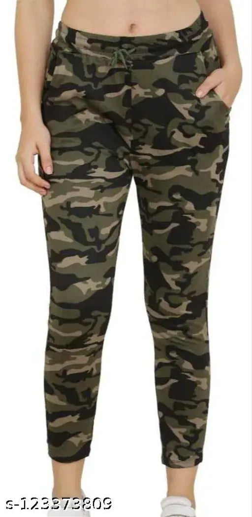 Cotton blend army printed joggers for women and girls, pack of 2 from Trusha Dresses. Available in sizes 26, 28, 30. Made in India