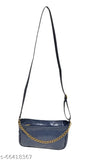 Dark blue sling handbag with chain strap, shoulder bag party wear