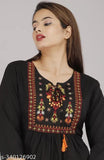 Embroidered rayon topper, TRENDY TOPPERS EMRODY UMA - three-quarter sleeve, Indian embroidery on display