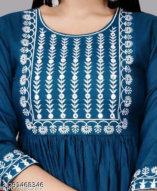 Rayon embroidered Anarkali kurta for women, high demand and premium quality, floor-length with three-quarter sleeves