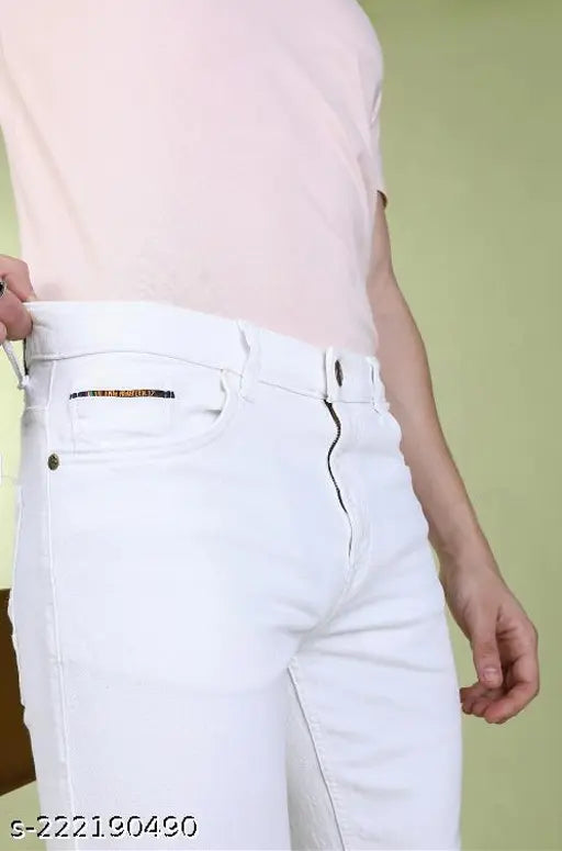 Monk white plain jeans, denim men's solids from Shriradhe Enterprises - perfect fit for any occasion. Size 28 (Waist 28in, Length 39in, Hip 30in). Made in India