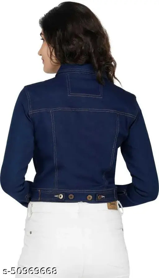 Dark blue denim full sleeve women's jacket by Saman Fashion Wear, trendy women's fashion accessory