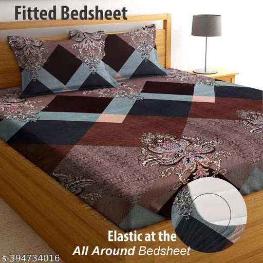 Superfine cotton botanical-print fitted bedsheet with 2 pillow covers, ideal for summer, India origin