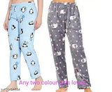 Lower two colorful winter pajamas with polka dots and a kitty print on legs