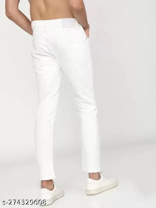 Markview plain white jeans V, denim, solid pattern. White cotton jeans for men, size 26/28/30/32, made in India