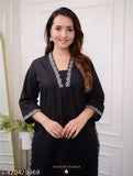 Rayon Solid-Color Kavya Kurta Set with Palazzo Pants - Indian Borderless Embroidered Design