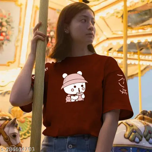 Oversize strawberry panda print cotton tee, short sleeves, XL size with 180 GSM quality