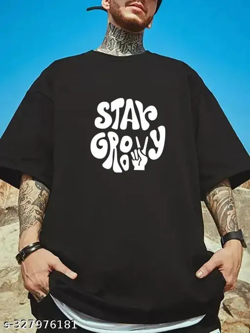 Black cotton graphic printed oversized Hiden Brooks t-shirt for men, perfect for casual or sportswear. Made of quality material, suitable for various outfits like pants, jeans, or shorts. Indian origin