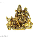 Metal Shiv Parvati Ganesh Idol, 14 cm gold-plated home decorative showpiece with traditional design