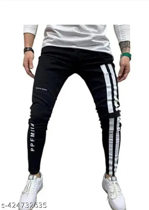 Men's cotton blend jeans with solid placement print, denim on hanger, sizes 28 & 30 (Indian origin)