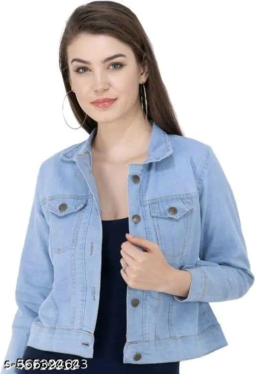 Denim waistcoat, pretty sensational women's long-sleeved jacket, solid pattern - L & XL sizes