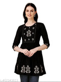 Rayon embroidered A-line tunic for women, three-quarter sleeves and contemporary casual style