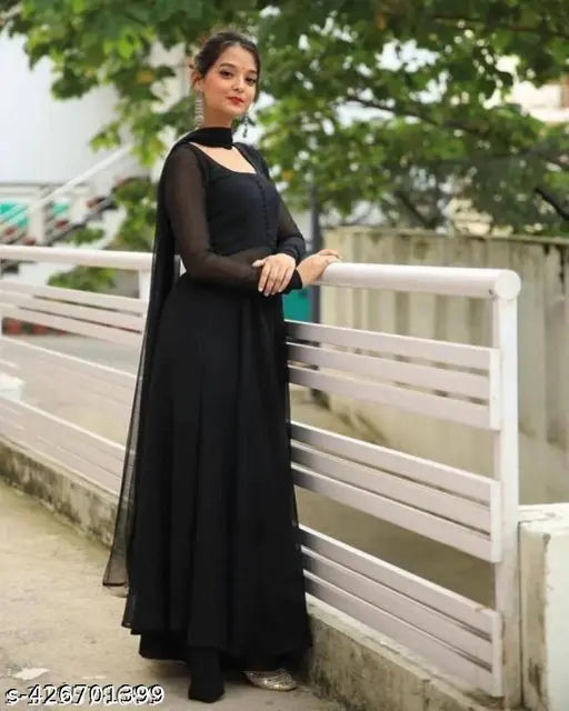 Black Georgette saree with pallu