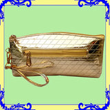 Golden metallic ladies clutch with multiple card slots, ideal for parties and events