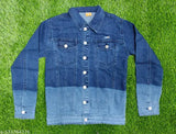 Denim jacket with blue wash, button front, long sleeves