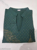 Green kurta with solid color, mandarin collar, women's wear