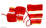 Woolen colorblocked newborn baby girl's winter frock with long sleeves, 9-12 months, made in India