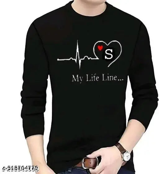 Polyester printed life line round neck t-shirt for men, long sleeves, India