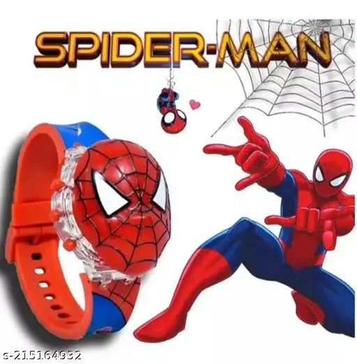 LED digital glow-in-the-dark watch, music feature, face cover for kids, Spiderman theme, adjustable strap, multi-color light up design, water-resistant, 39 year warranty