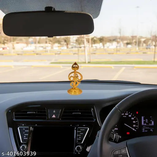 Golden Color Om with Vel Tamil metal dashboard decor item for car, office, or home