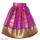 Pink cotton lehenga choli with waist belt for kids, traditional Madhura pattu design, India origin