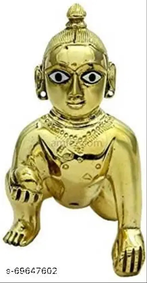 Brass golden Laddu Gopal Krishna idols, 2 decorative showpieces, 7cm each, Indian artistry