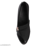 Black synthetic bellies buckle bow casual women's shoes, stylish footwear for girls and college students