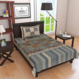 Blue cotton Barmeri Chokada and Dandiya flat sheets - Jaipuri print, superfine quality for summer adult bedding, traditional Sanganeri screen printing, long-lasting, skin & environment friendly