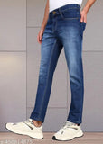 Stylish, comfortable blue denim jeans with a cropped fit