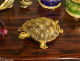 Metal gold Tortoise Kachhua statue for Vastu, Feng Shui, luck, home office - 18cm