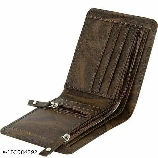 Solid faux leather bi-fold wallet, perfect for men's daily use. Features 3 compartments, coin pocket, and ample card storage. Indian-made designer wallet