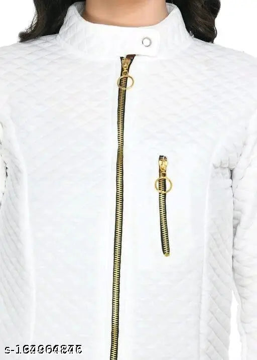 Casual girls jacket, full sleeve, white, zipper closure