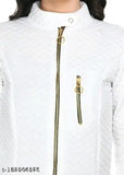 Casual girls jacket, full sleeve, white, zipper closure
