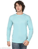 Stylish solid polyester long-sleeve T-shirt set for men and boys, available in multiple colors including white, seagreen, sky, teal, and blue. Set includes 5 sizes (S to XL)