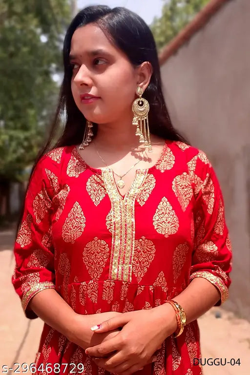 Red silk embroidered kameez with matching earrings