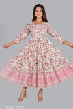 AURELISA Women's Rayon Anarkali Floral Print Round Gotta Kurta Pink - Three-Quarter sleeves, printed combo, S-XXXL