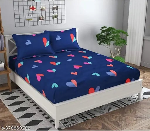 White Glace CottonBlend Double Bedsheet with 2 Pillow Covers, 180 TC, 228x228 cm, summer-ready, soft, and long-lasting