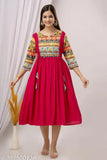 Trendy festive special fashionable anarkali kurti in bright red with embroidered borders