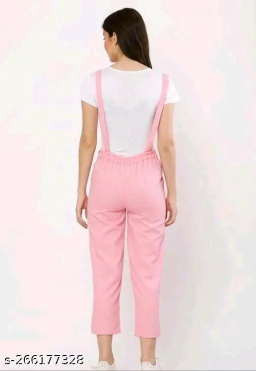 Cotton blend women's pink cat print dungaree, short sleeves, round neck, India origin