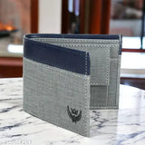 GreyBlue faux leather Lorenz BiFold casual wallet for men, featuring 6 credit card slots, 2 currency compartments, and free size (11cm x 9cm). Exclusively stylish men's accessory from India