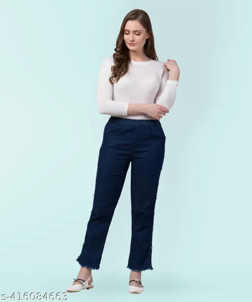 Dark blue stretchable premium denim baggy side buttoned jogger jeans for girls plus size xl2xl 3xl 4xl Black Blue Light blue Dark blue jeans for women mid rise party regular wear Slim fit regular