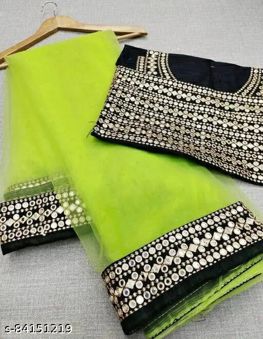 Gold-embroidered net wedding saree in solid pattern, free size, from India