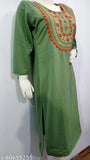 Straight embroidered green woollen women's kurti