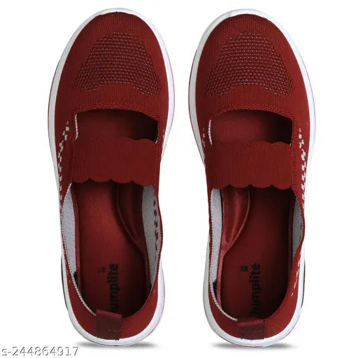 Maroon textile slip-on sneakers, lightweight & breathable for daily wear, exclusive designs, durable, and slip-resistant