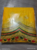 Yellow Bhagalpuri Embroidered Net Saree with Separate Silk Blouse, elegant Indian fashion adornment in free size