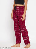 Trendy women's lower track printed cotton lounge pants set of 2, black trim