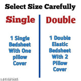 Supersoft glace cotton striped queen-sized bedsheet with elastic and 2 pillow covers, ideal for adults in summer season. Made in India