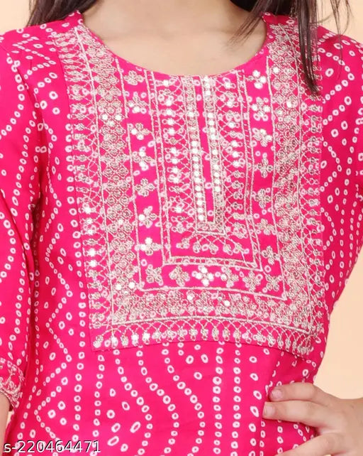 Kids girl embroidered rayon kurta sharara set, printed A-line top with three-quarter sleeves, 4-8 years, Indian traditional clothing for girls