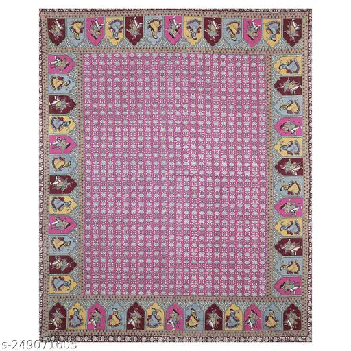 Brown Jaipuri cultural dance design cotton flat sheet with two pillow covers for summer, ideal for adult bed